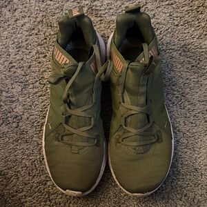 Puma Olive Green Knit Lace-Up Sneakers